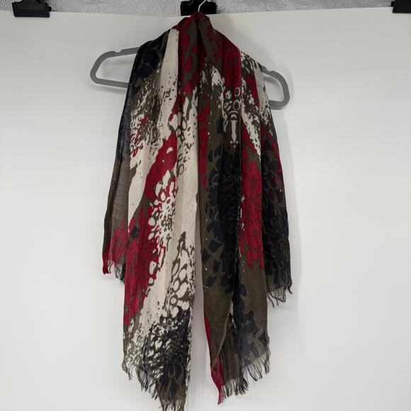 Barbour Abstract Splatter Print Shawl Wrap Scarf Women's Fringe 100% Lambswool - Picture 1 of 4